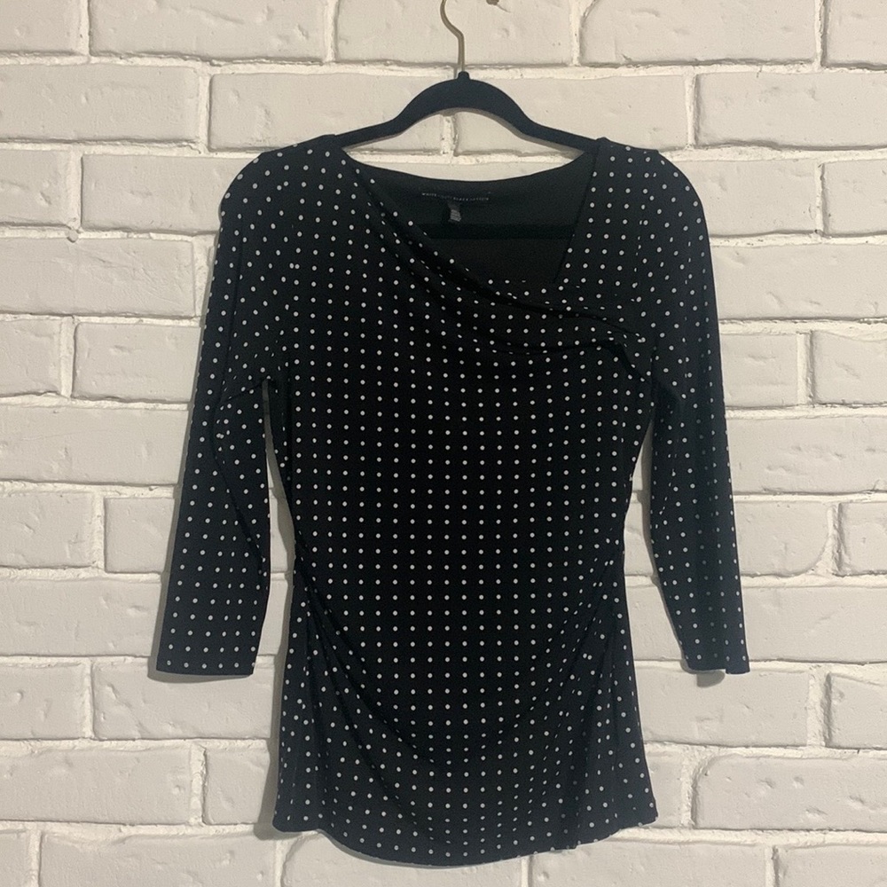 New black sweater with white polka dots of the White House Black Market brand.
